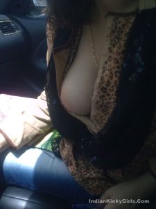 horny indian wife nude showing tits in car 005