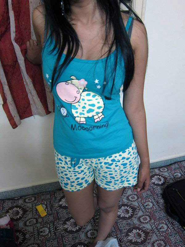 Indian hostel girl showing her shorts