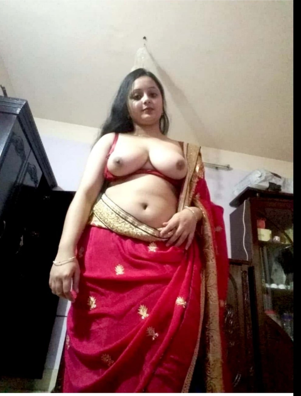 Just married bride in red sexy saree