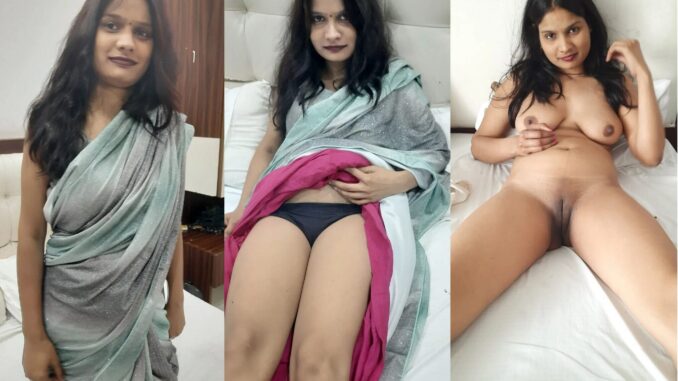 hot indian wife in saree fully nude strip on bed