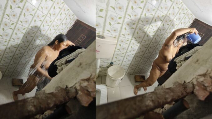 neighbor's wife caught bathing nude on camera