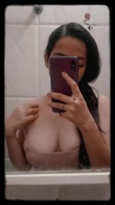 lovely desi girlfriend topless selfies with saggy boobs 006