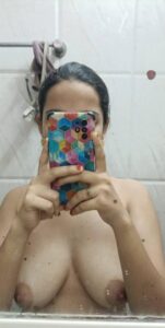 lovely desi girlfriend topless selfies with saggy boobs 007