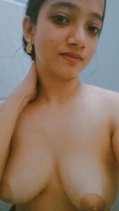 lovely desi girlfriend topless selfies with saggy boobs 009